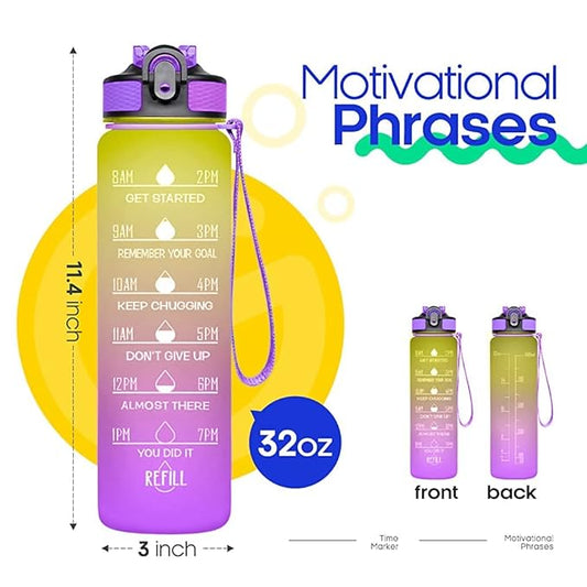 Motivational Water Bottle with Time Marker & Straw